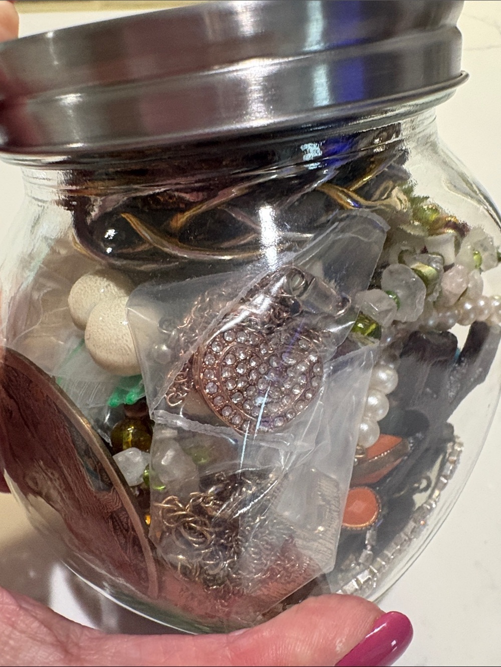 Mixed Costume Jewelry Jar - Pearls, Rhinestones & Colorful Beads H - Picture 2 of 7